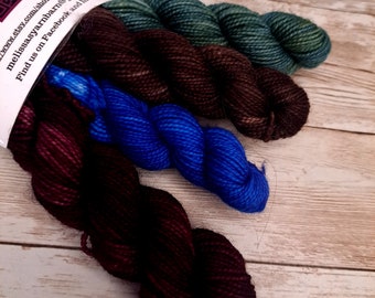 mini skeins, mini skein set, yarn set, sock set, sock yarn, hand dyed sock yarn, 20g minis, mini sock yarn, merino wool yarn,  yarn set