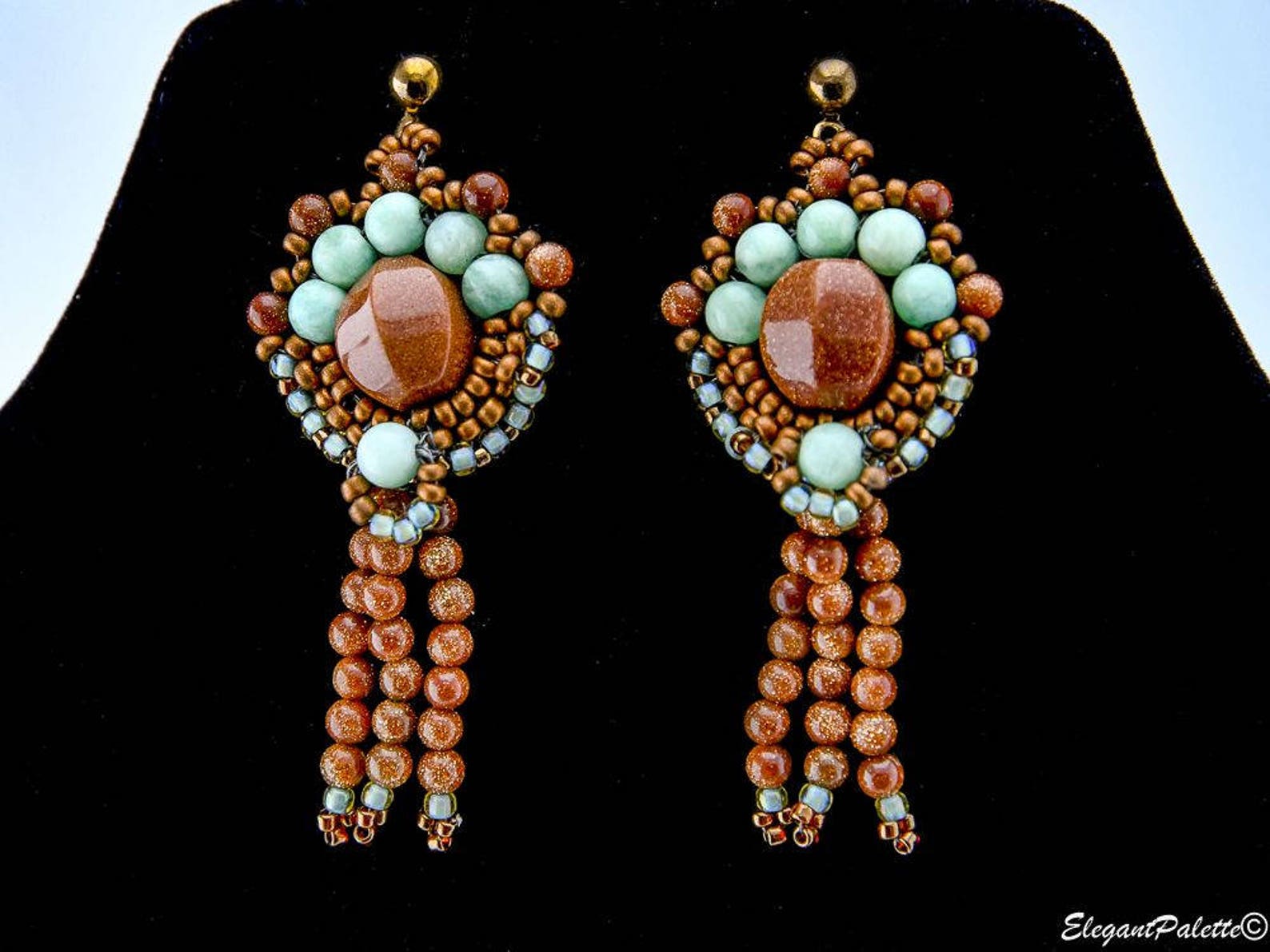 Bead Embroidery Pendant Necklace With Tassel Vintage Inspired Etsy