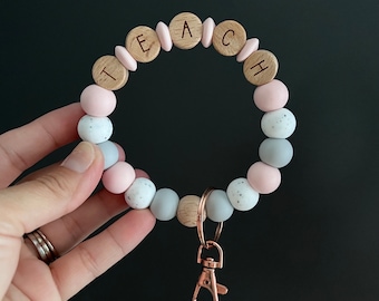 Teach Silicone Bead Wristlet Keychain: Teacher Appreciation Gift