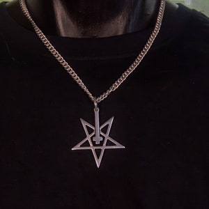 Pentagram and Inverted Cross Black Metal Necklace Satanic - Etsy