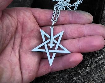 Pentagram and inverted cross black metal necklace , satanic pentacle symbol , upside down cross Lucifer jewelry , best gift for metalhead