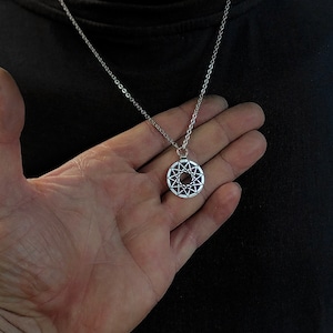 Small stetling silver hendecagram necklace , tiny dissection pendant , discrete black metal jewelry , best satanic gift for metalheads