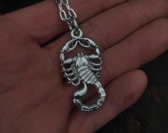 silver scorpion necklace realistic arthropod , zodiac symbol pendant , astrology celestial jewelry , occult ritualist Christmas unisex gift
