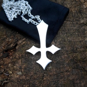 Antichristian inverted cross metal necklace , big satanic crucifix medallion , black arts left hand path jewelry , dark underground artefact