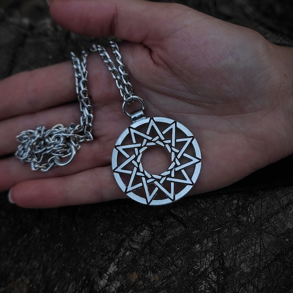 Hendecagram star necklace , chaos anti cosmic energy pendant , satanic black metal jewelry artefact, Qabbalah tree of knowledge symbol gift