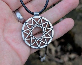 Hendecagram star necklace , chaos anti cosmic energy pendant , satanic black metal jewelry artefact, Qabbalah tree of knowledge symbol gift