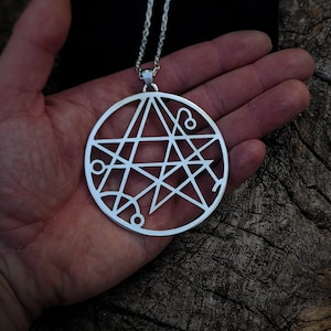 Sterling Silver Necronomicon Talisman Rune Symbol Engraved Round Flat Top Polished Ring