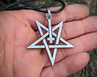 Pentagram and inverted cross black metal necklace , satanic pentacle symbol , upside down cross Lucifer jewelry , best gift for metalhead