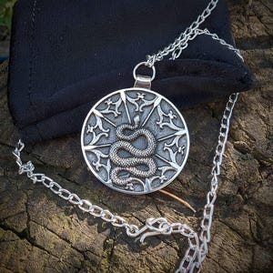 Medallón de serpiente en plata de ley, amuleto de serpiente intrincado y realista, artefacto ritualista oscuro y oscuro, el mejor regalo para metaleros.