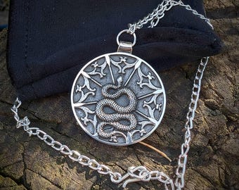 snake medallion sterling silver , intricate lifelike serpent necklace amulet , obscure dark ritualistic artefact , best gift for metalheads