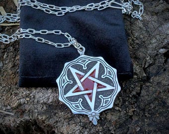 Gothic Pentagram Necklace for Witch: Inverted Pentacle With Metal Lace Pendant , Satanic Silver  Jewelry , Ancient Demon Summoning Artefact