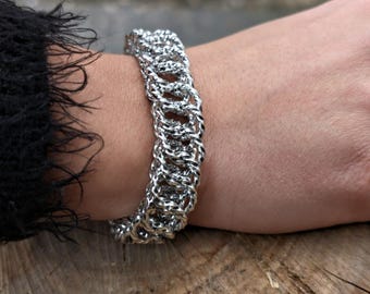 Persian chain bracelet , ornate shiny chainmail woven hand ornament , elvish culture inspired jewelry , gothic accessories gift for her