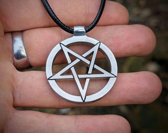 inverted pentagram cable string necklace , black metal jewelry , satanic left hand path ritual pentacle , simple devil's mark pentacle gift