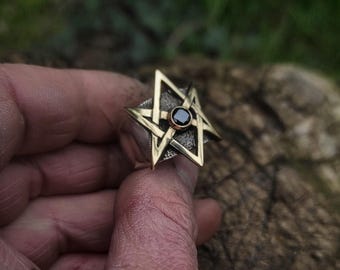 Hexagram Ring Unicursal Gold and silver combo , Thelemic Jewelry Alistair Crowley lore , Black Metal Dark Disciple gift , Witch Sorcery art