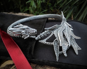 Elaborate detailed 3d metal dragon costume necklace choker prop , snake around the neck , Jormungandr world serpent gothic mother's day gift