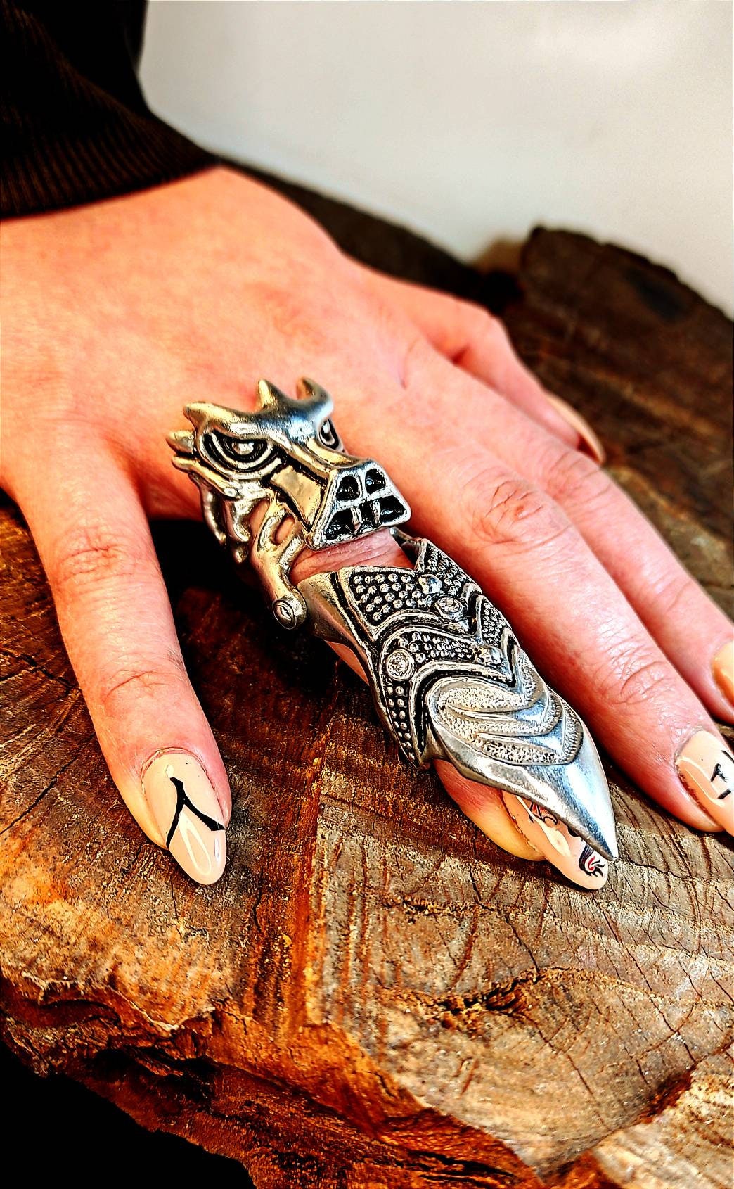 Water Dragon Armour Ring: Chinese Articulated Full Finger Flexible 