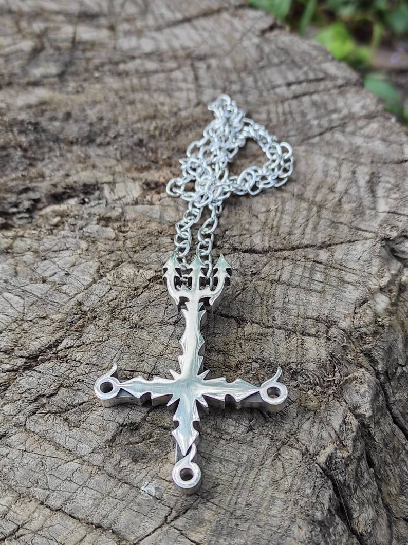 Upside Down Inverted Cross Necklace With Trident Curb Cuban - Etsy
