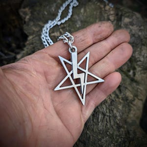 Church of Satan Necklace , LaVeyan Satanism Pentagram Pendant , Lightning Bolt Pentagram , Occult Satanic Jewelry , Left Hand Path gift
