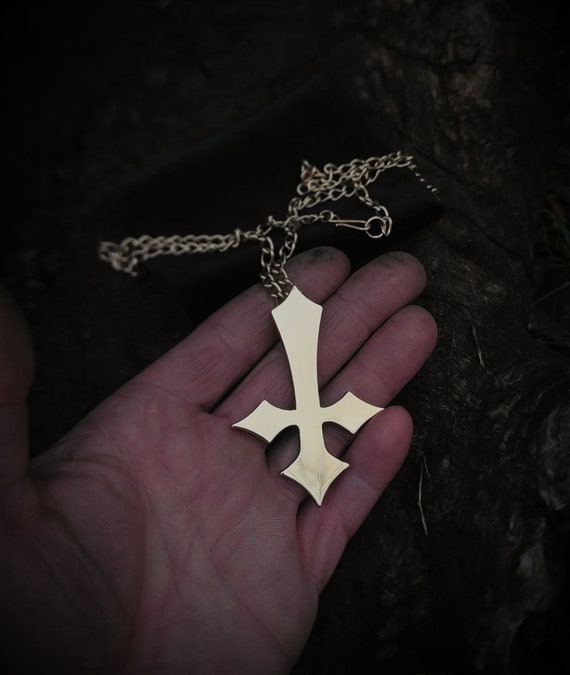 Bronze Gold Inverted Cross Antichrist Necklace With Curb Chain