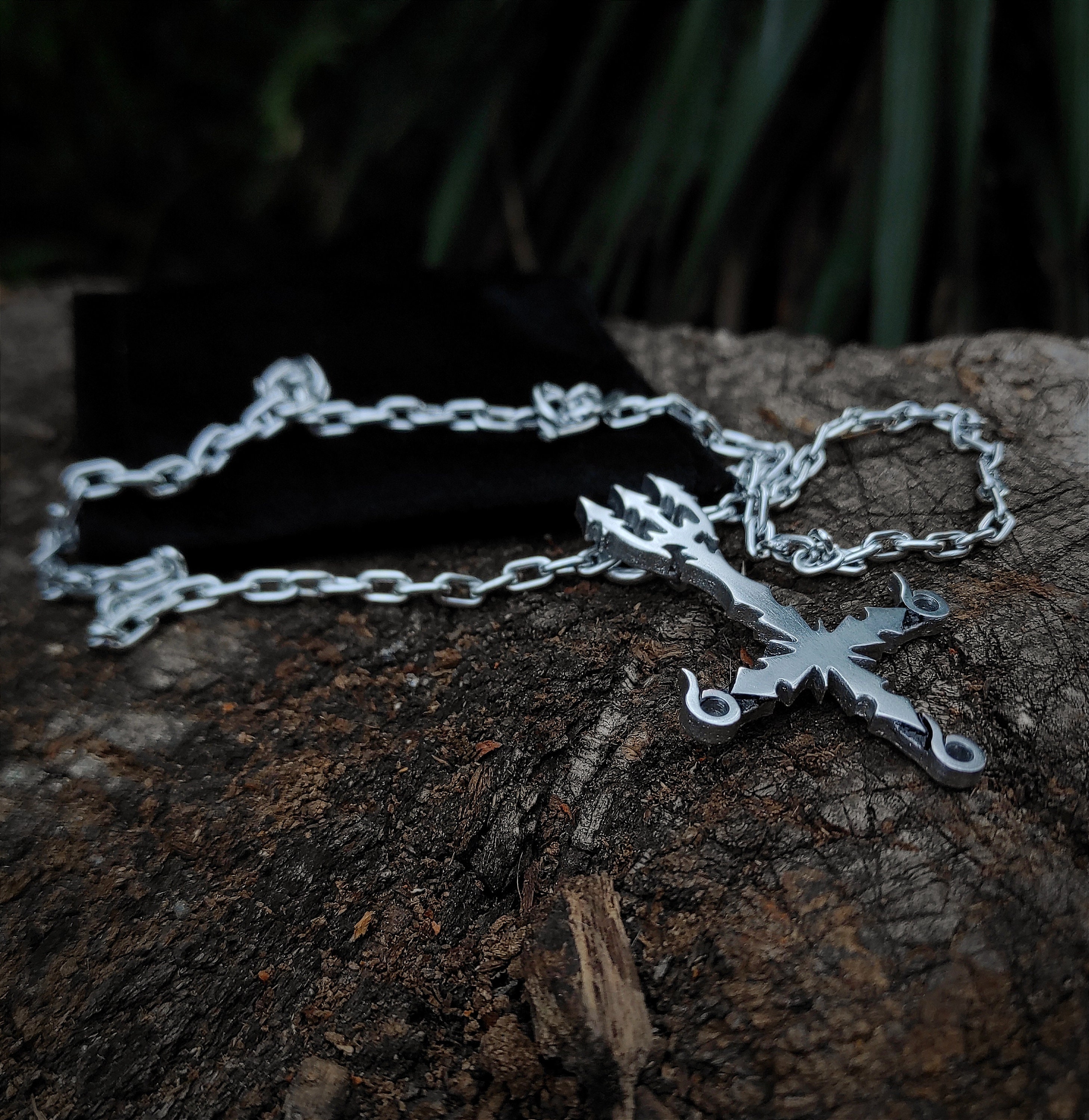 Upside Down Inverted Cross Necklace With Trident , 666 Upside Down Inverted Cross Necklace With Trident , 666