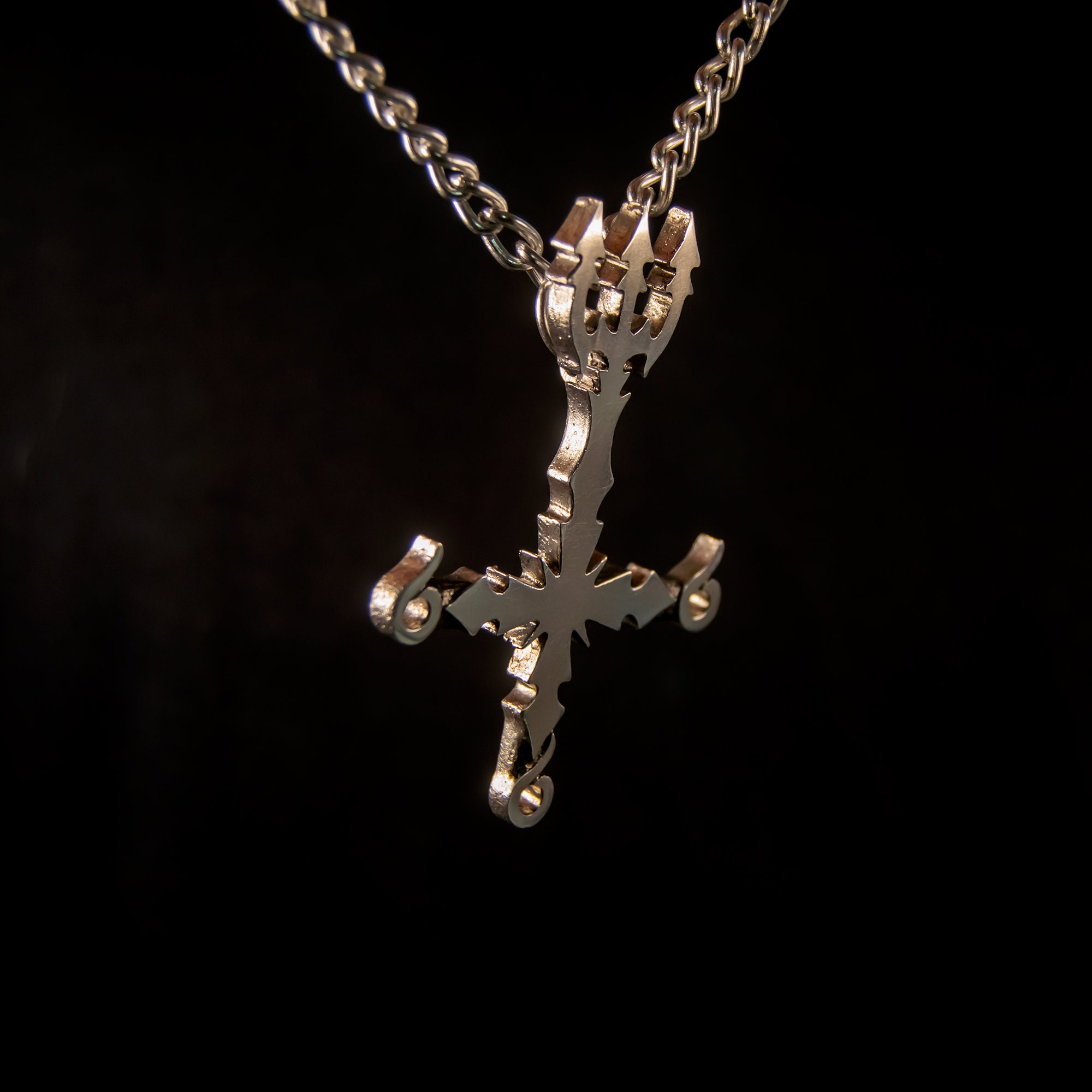Upside Down Inverted Cross Necklace With Trident 666 Number Etsy