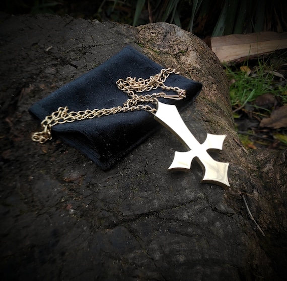 Bronze Gold Inverted Cross Antichrist Necklace With Curb Chain