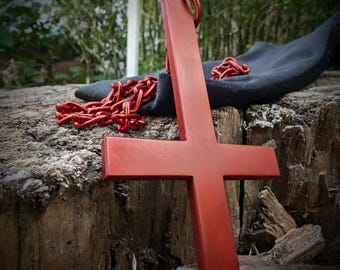 Bloody inverted cross necklace,  huge antichristian crucifix pendant, big black metal jewelry , perfect ritual gift for satanic metalhead