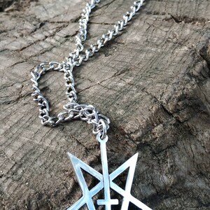 Inverted Pentagram Necklace With Upside Down Cross and Curb Chain ...