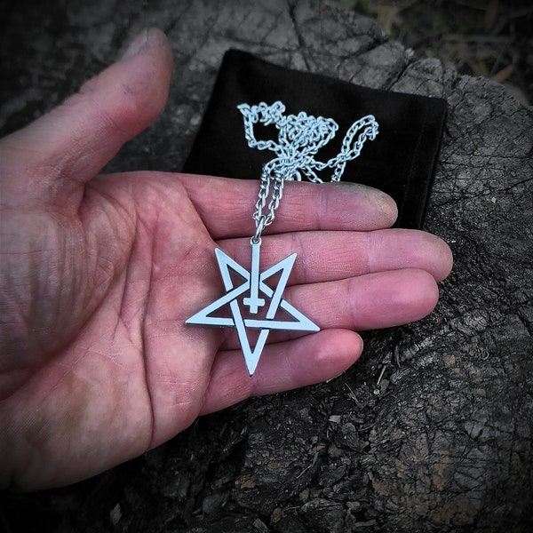 Pentagram and inverted cross black metal necklace , satanic pentacle symbol , upside down cross Luciferian jewelry , best gift for metalhead