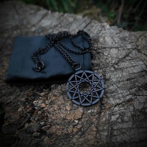Collar Hendecagram / Colgante Oculto Negro / Sendero de la Mano Izquierda Energía Anticósmica / Estrella de 11 Puntas / Brujería de Metal Negro / Regalo Qliphoth