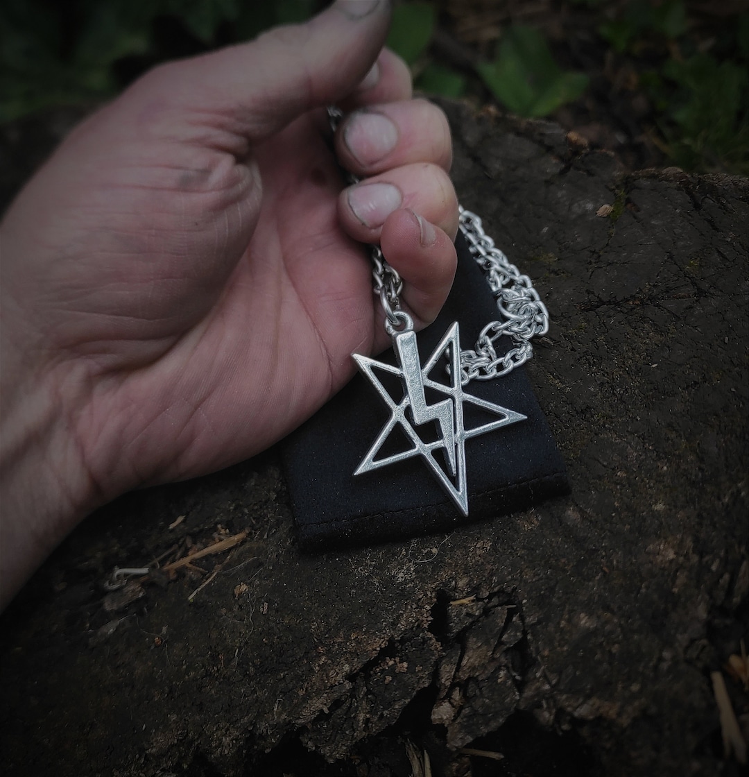 Satanic Lock Lightning Bolt Satanic Symbol Necklace: Handmade Aluminium Inverted ...