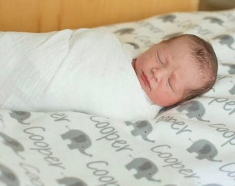 Manta de elefante para bebé - Guardería de elefantes - Manta de bebé con monograma - Manta de bebé personalizada - Manta envolvente para recibir regalos de baby shower
