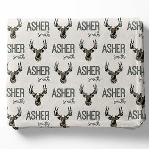 Cobertor de veado - Cobertor de bebê personalizado - Cobertor de caça - Cobertor de fraldas com monograma - Nome com monograma - Presente de chá de bebê - Berçário de caça