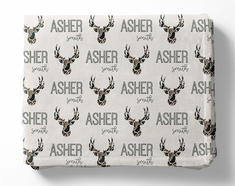 Deer Blanket - Personalized Baby Blanket - Hunting Blanket - Monogram Swaddle Blanket - Monogrammed Name - Baby Shower Gift- Hunting Nursery