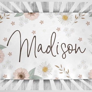 Girl Floral Personalized Crib Sheet - Baby Crib Sheet - Floral Nursery Baby - Personalized Nursery Bedding - Monogram Crib - Crib Sheet