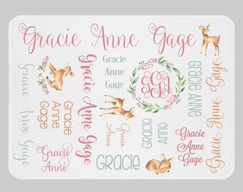 Manta de ciervo para niña - Manta de bebé personalizada - Manta de caza para niña - Manta envolvente con monograma - Nombre con monograma - Regalo para baby shower