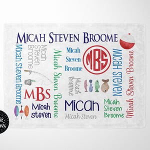 Cobertor de pesca - Cobertor de bebê personalizado - Cobertor de fraldas com monograma - Nome monogramado - Presente de chá de bebê - Berçário de pesca