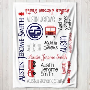 Kocyk FireTruck - Kocyk dla niemowląt Fire Truck - Spersonalizowany kocyk dla niemowląt - Kocyk dla niemowląt Firemen - Prezent dla wozu strażackiego - Prezent dla strażaka - Strażak