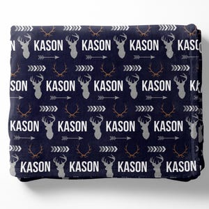 Cobertor de veado - Cobertor de bebê personalizado - Cobertor de chifre - Cobertor de fraldas com monograma - Nome com monograma - Presente de chá de bebê - Berçário de caça