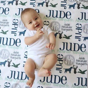 Cobertor de veado - Cobertor de bebê personalizado - Cobertor de caça - Cobertor de fraldas com monograma - Nome com monograma - Presente de chá de bebê - Berçário de caça