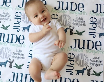 Deer Blanket - Personalized Baby Blanket - Hunting Blanket - Monogram Swaddle Blanket - Monogrammed Name - Baby Shower Gift- Hunting Nursery