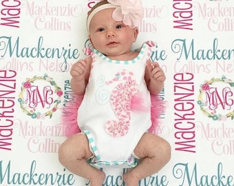 Baby Blanket - Baby Girl Blanket - Personalized Baby Blanket - Monogram Baby Blanket - Swaddle Receiving Blanket -  Custom Blanket