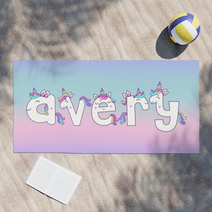 Personalized Beach Towel - Beach Towel - Kid Name Bath Towel - Personalized Towel - Kid Towel - Pool - Name Towel - Towel - Unicorn Towel