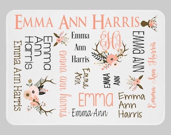 Manta de ciervo para niña - Manta de bebé personalizada - Manta de caza para niña - Manta envolvente con monograma - Nombre con monograma - Regalo para baby shower