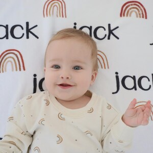 Cobertor de bebê arco-íris, cobertor de bebê personalizado, bebê arco-íris, cobertor de bebê com nome, chapéu e faixa de cabeça personalizados para menino, faixa de cabeça personalizada