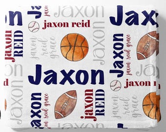 Sports Personalized Baby Blanket - Football Name Blanket - Baseball Blanket -  Football Nursery - Kid Sport Blanket - Monogram Blanket