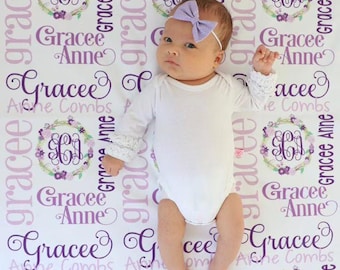 Personalized Girl Baby Blanket - Monogram Baby Blanket - Swaddle Receiving Blanket - Baby Shower Gift - Custom Blanket - Baby Girl Floral