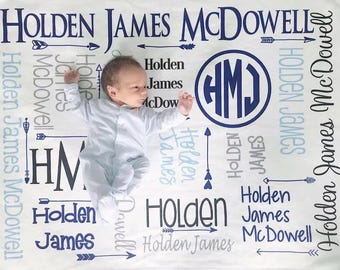 Monogram Boy Baby Blanket, Arrow Baby Blanket - Boy Swaddle - Name Blanket Personalized- Toddler Name Blanket- Plush Blanket- Baby Shower