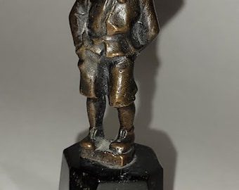 Vintage Antique Small Figure Bronze Boy Smoking Cigar on Marble Base - Hans Keck?