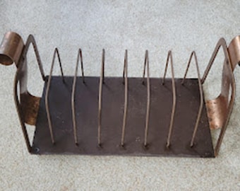 Mid-Century Modern Copper Colored Metal 33 45 Vinyl Record Album Rack Holder